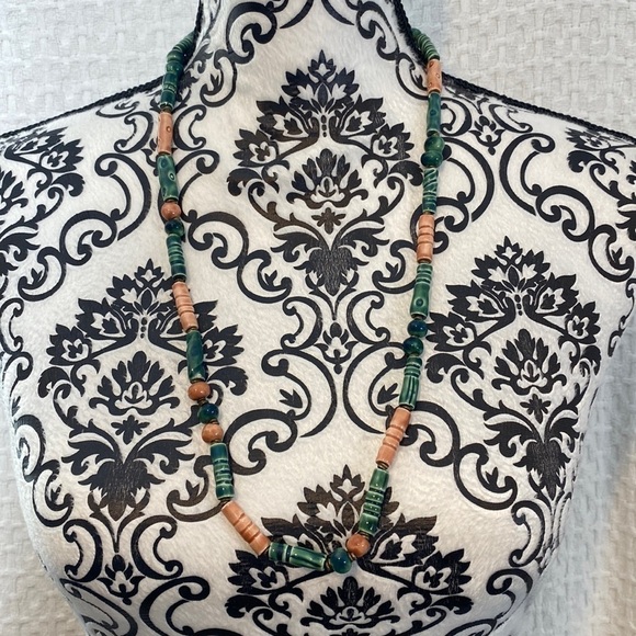 Vintage Jewelry - Vintage Clay Bead Necklace Preppy Classic Work School Church Boho Aztec Tribal